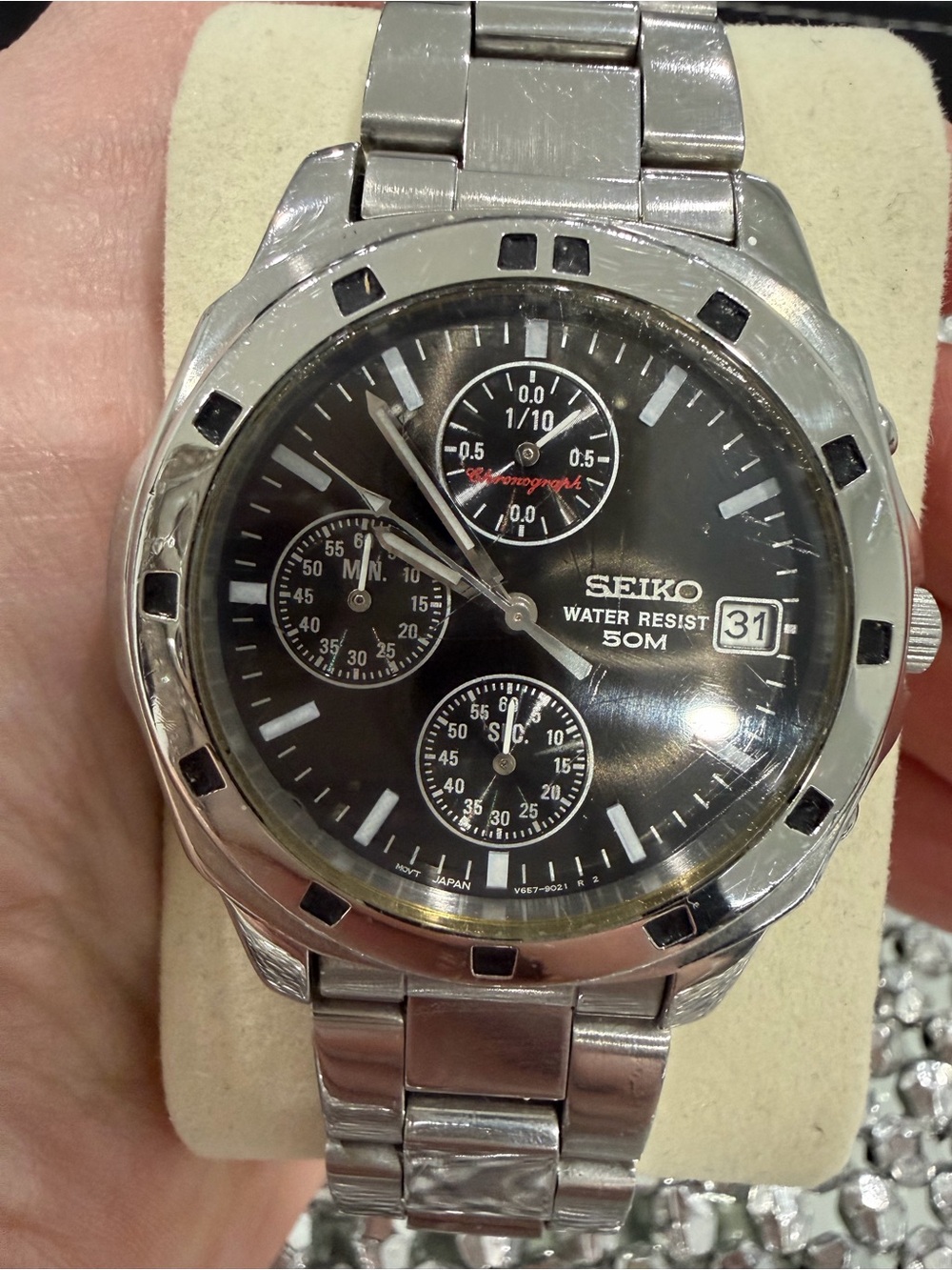 Seiko Men's Stainless Steel Black Dial Chronograph Watch